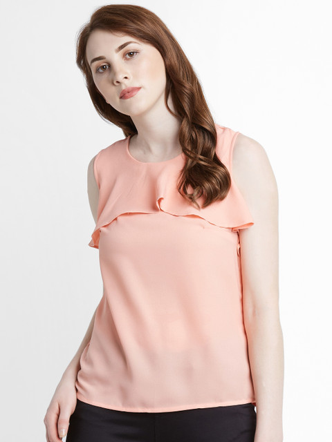 

Annabelle by Pantaloons Women Peach-Coloured Solid A-Line Top