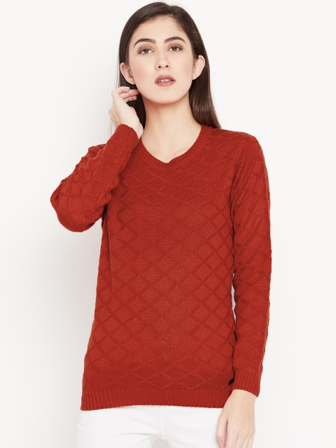 

Cayman Women Rust Orange Self Design Woollen Pullover