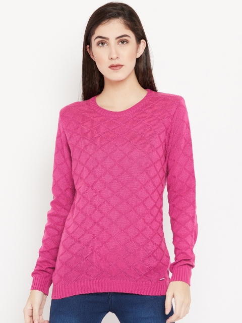 

Cayman Women Pink Woollen Self Design Pullover