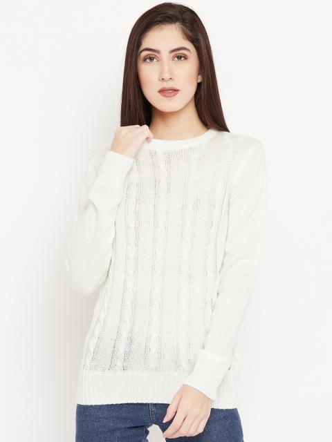 

Cayman Women Off-White Self Design Woollen Pullover