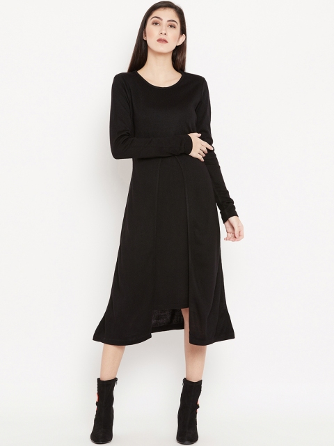 

Cayman Women Black Solid Woollen Sweater Dress