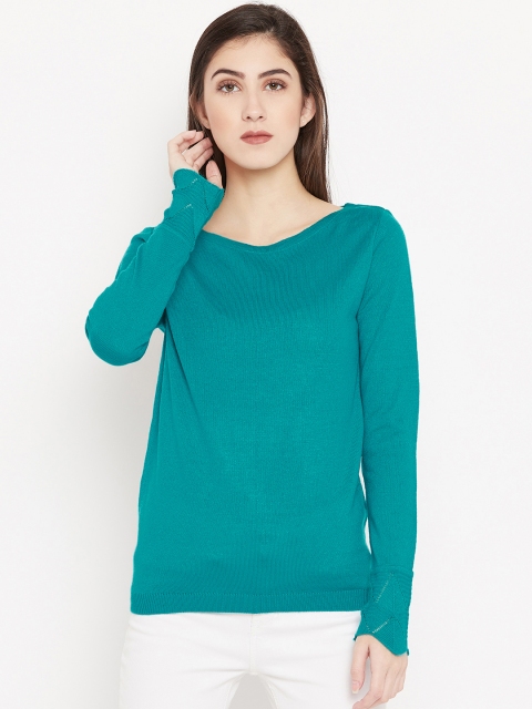 

Cayman Women Turquoise Blue Wooollen Solid Pullover