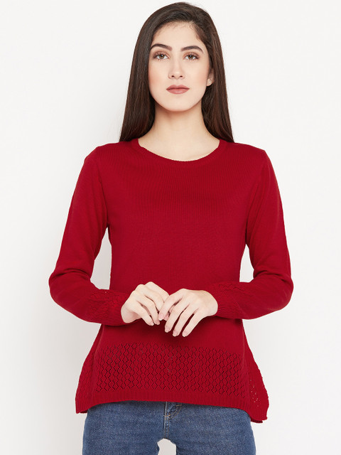

Cayman Women Red Woollen Solid Pullover