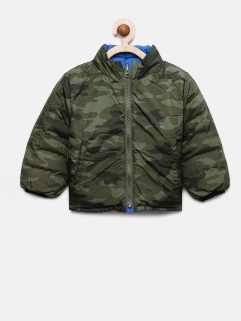 

GAP Boys' Olive Green & Blue Reversible Camo Puffer Jacket