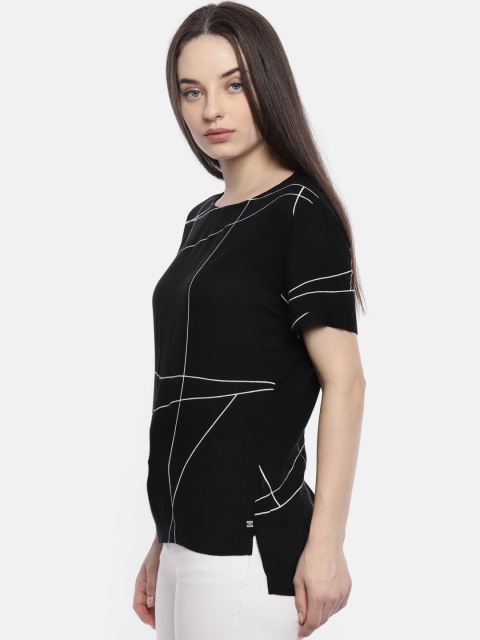 

Wrangler Women Black Printed High-Low Slim Fit Top