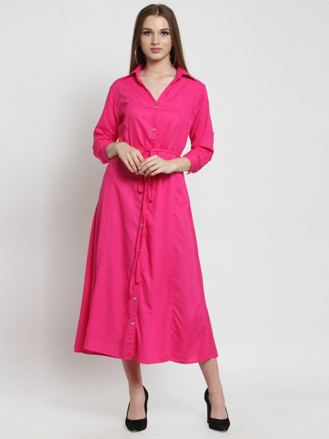 

Castle Women Pink Solid Shirt Dress