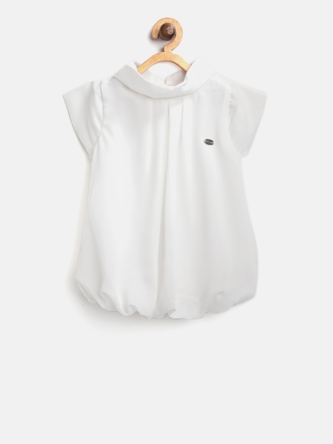 

Tiny Girl White Solid Pleated Blouson Top