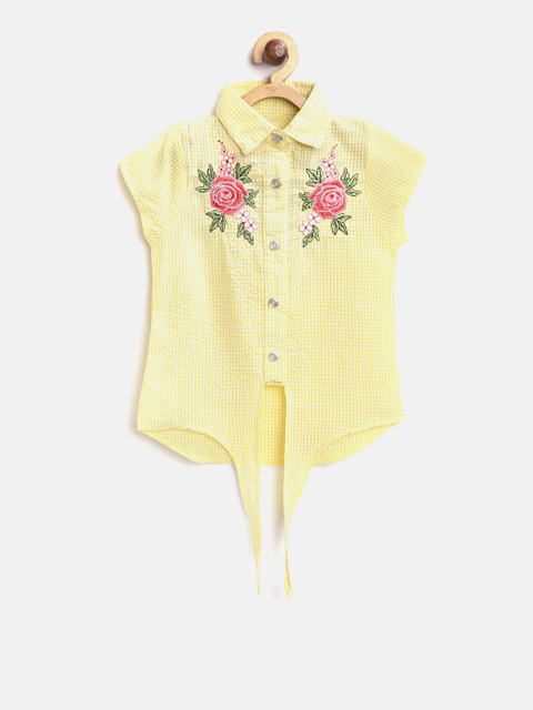 

Tiny Girl Yellow & White Regular Fit Checked Casual Shirt with Embroidered Detail