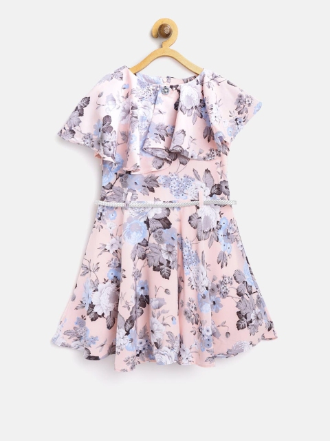 

Tiny Girl Peach-Coloured & Grey Floral Print A-Line Dress