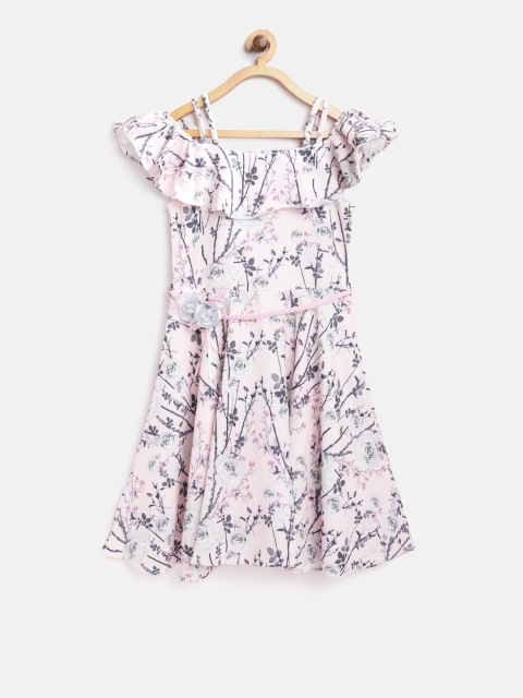 

Tiny Girl Pink & Charcoal Grey Floral Print Fit & Flare Dress