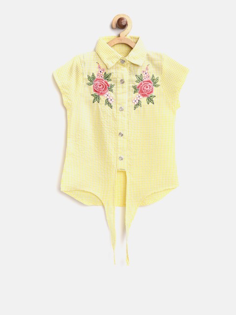 

Tiny Girl Yellow & White Regular Fit Checked Casual Shirt with Embroidered Detail