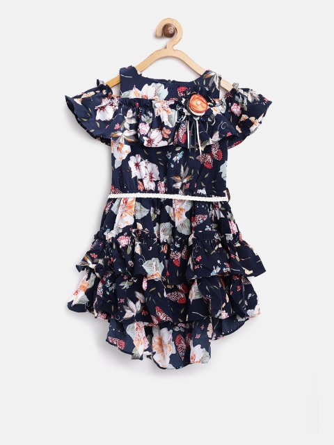 

Tiny Girl Navy Blue & Off-White Floral Print Fit & Flare Dress