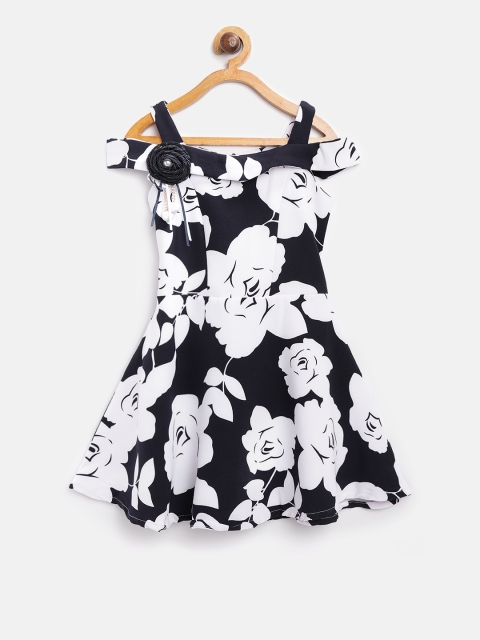 

Tiny Girl Navy & Off-White Floral Print Fit & Flare Dress, Navy blue