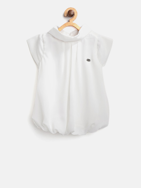 

Tiny Girl White Solid Pleated Blouson Top