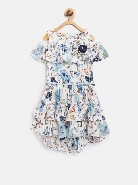 

Tiny Girl Off-White & Blue Floral Print Layered Fit & Flare Dress