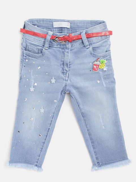 

Tiny Girl Blue Washed Regular Fit Embellished Denim Capris