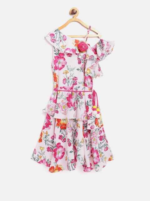 

Tiny Girl Peach-Coloured & Pink Floral Print Fit & Flare Dress