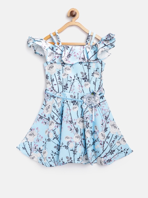

Tiny Girl Blue & Off-White Floral Print Fit & Flare Dress