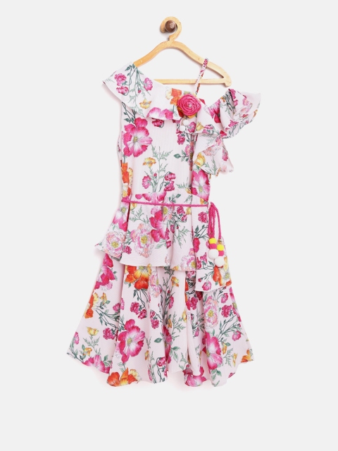 

Tiny Girl Peach-Coloured & Pink Floral Print Fit & Flare Dress