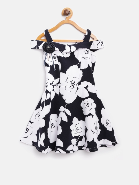 

Tiny Girl Navy Blue Floral Fit and Flare Dress