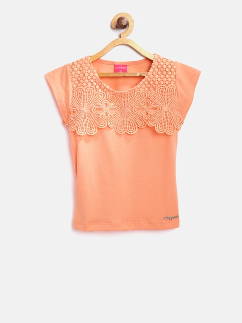 

Tiny Girl Peach-Coloured Crochet Detail Top