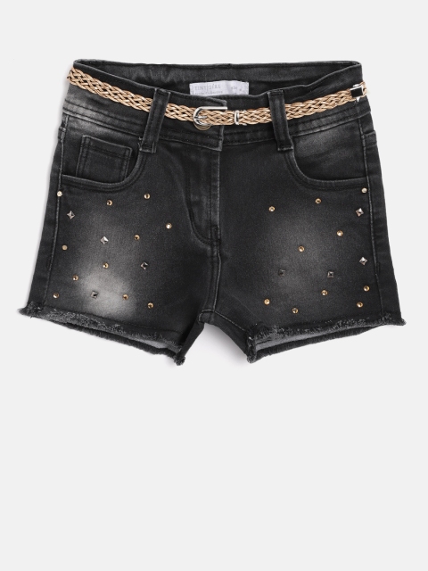 

Tiny Girl Charcoal Grey Washed Embellished Regular Fit Denim Shorts