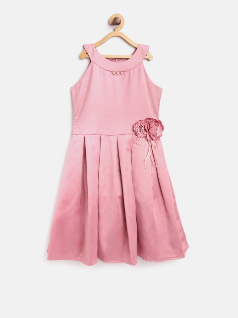 

Tiny Girl Pink Solid Fit and Flare Dress