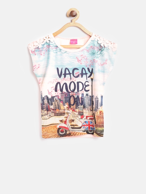 

Tiny Girl Peach-Coloured Printed Top