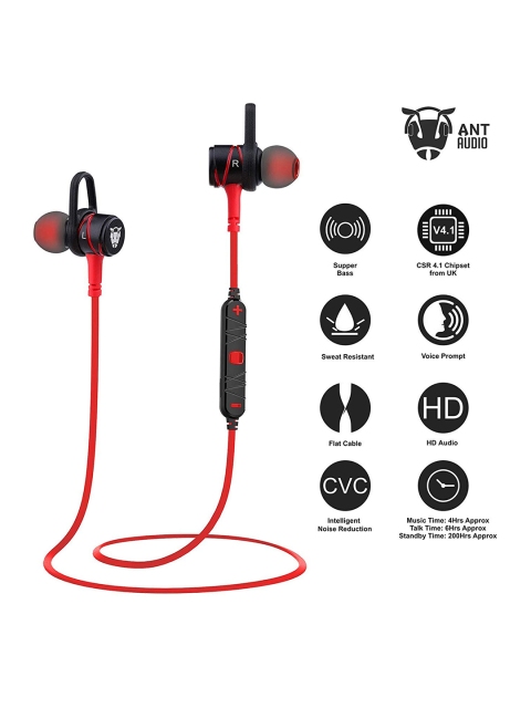 

Ant Audio Unisex H56 Red Bluetooth Metal In Ear Stereo Bass Head Earphone