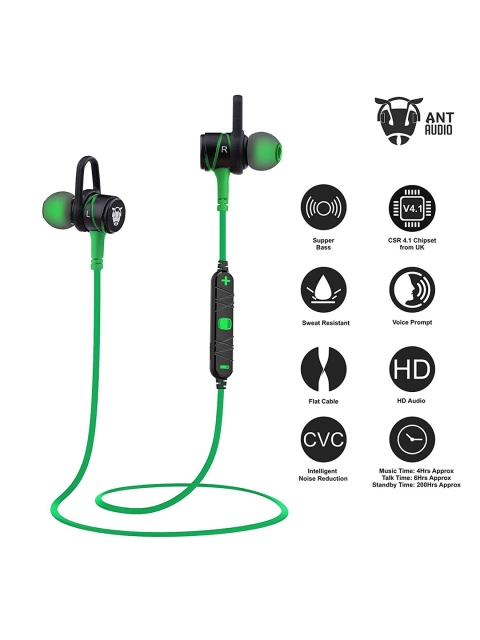 

Ant Audio Unisex Green H56 Bluetooth Metal In Ear Stereo Bass Head Earphones