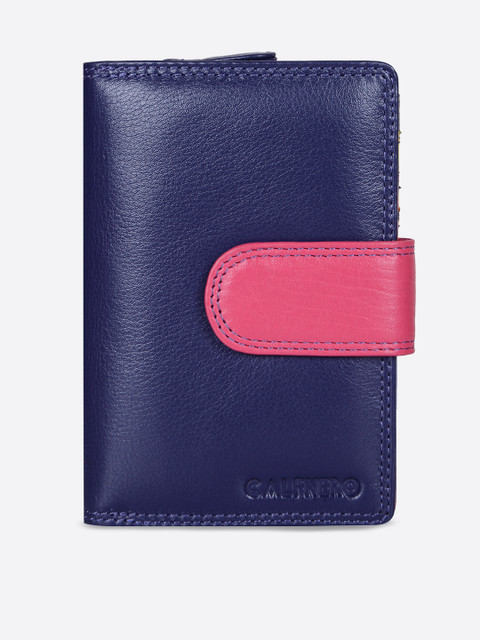 

CALFNERO Women Navy Blue & Pink Solid Leather Two Fold Wallet