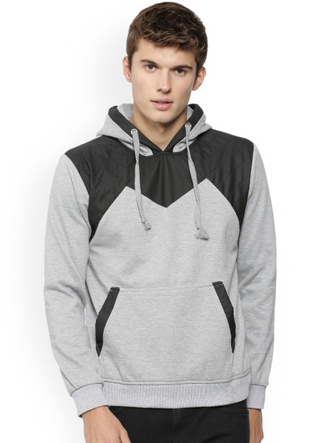 

Campus Sutra Men Grey & Black Colourblocked Hooded Sweatshirt