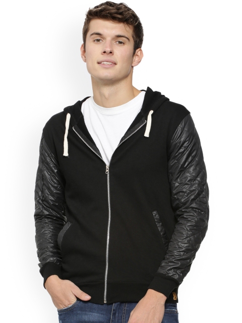 

Campus Sutra Men Black Solid Hooded Sweatshirt