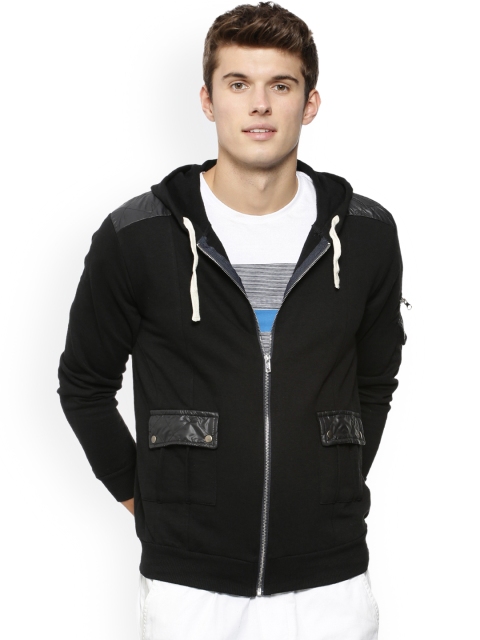 

Campus Sutra Men Black Solid Hooded Sweatshirt