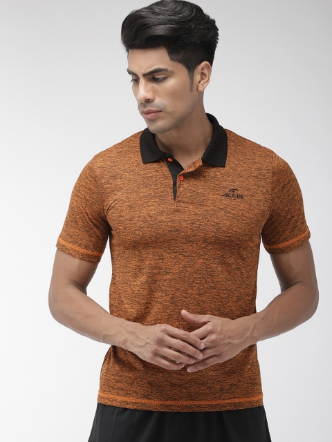 

Alcis Men Orange & Black Melange Solid Polo Collar T-shirt