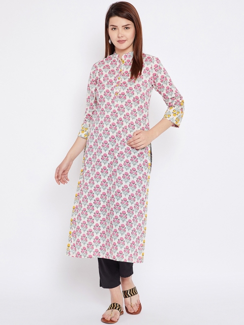 

Tissu Women Off-White & Pink Printed Straight Kurta