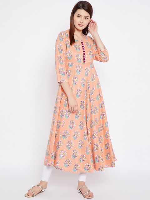 

Tissu Women Orange Printed Anarkali Kurta