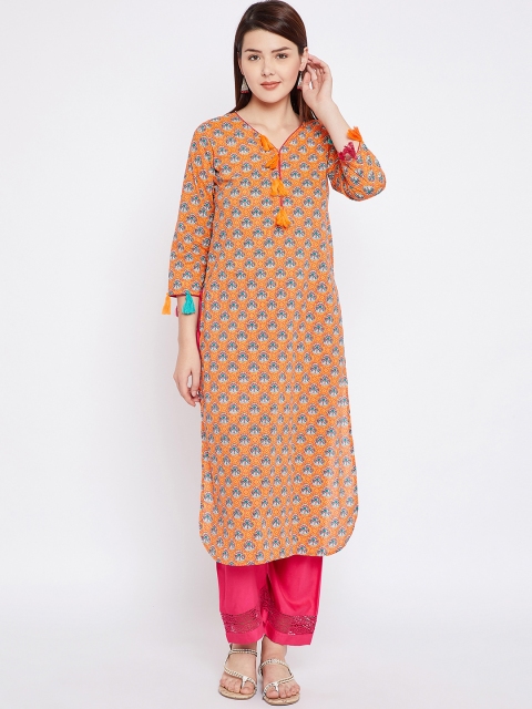 

Tissu Women Yellow & Orange Printed Straight Kurta