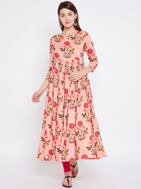 

Tissu Women Peach-Coloured Printed Anarkali Kurta