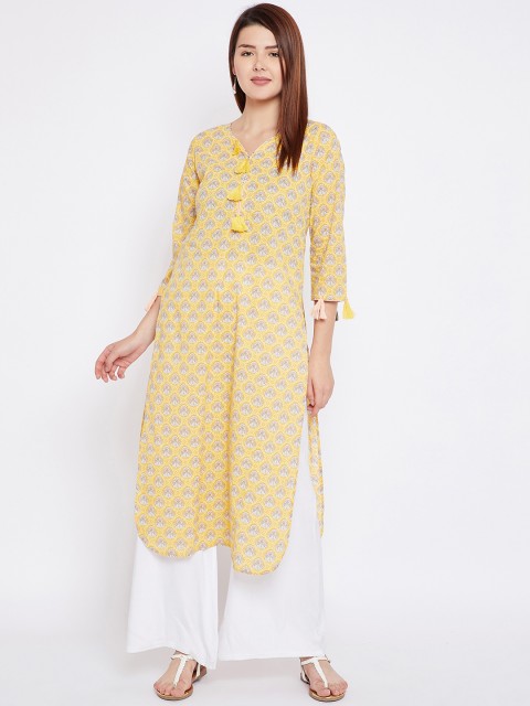 

Tissu Women Yellow Printed Straight Kurta