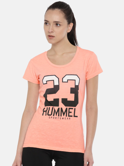

hummel Women Peach-Coloured Printed Round Neck T-shirt