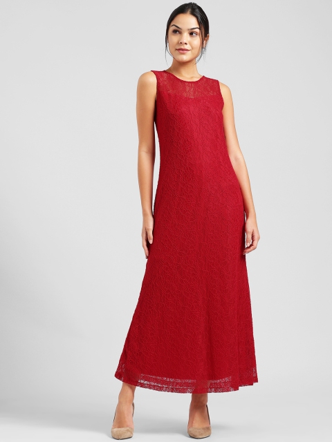 

Zink London Women Red Self Design Maxi Dress