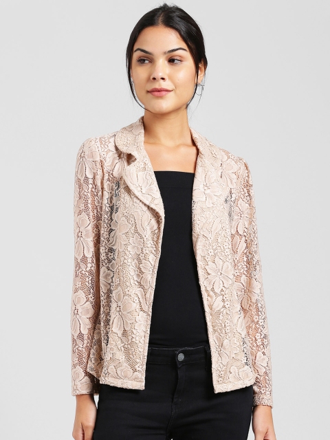 

Zink London Beige Self Design Open Front Shrug