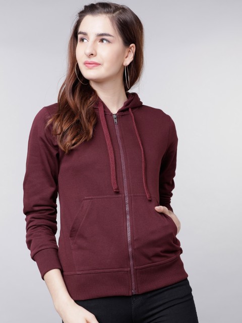 

Tokyo Talkies Women Maroon Solid Hooded Sweatshirt