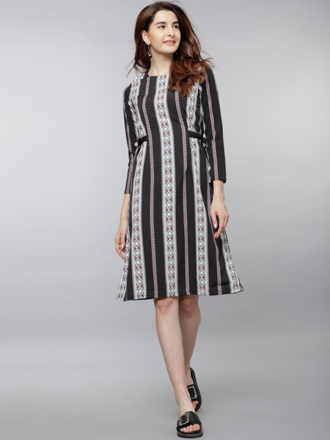 

Tokyo Talkies Women Black Printed Fit and Flare Dress