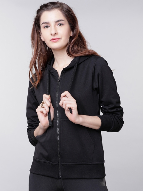 

Tokyo Talkies Women Black Solid Hooded Sweatshirt