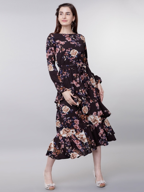 

Tokyo Talkies Women Brown Printed Fit and Flare Dress