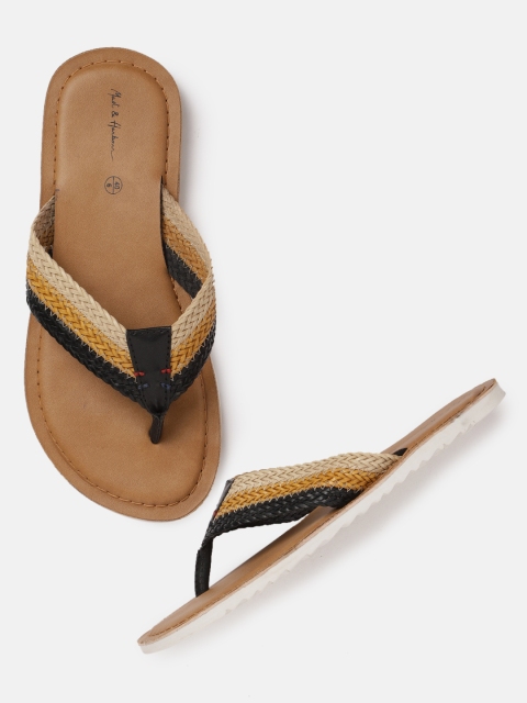 

Mast & Harbour Men Beige & Block Woven Design Thong Flip-Flops
