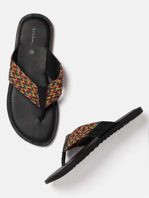 

Mast & Harbour Men Black Solid Thong Flip-Flops