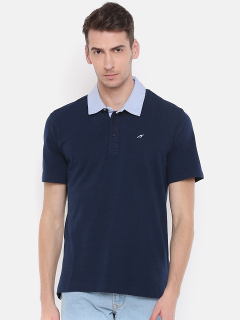 

Alcis Men Navy Blue Solid Polo Collar T-shirt